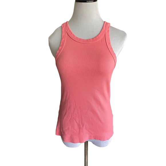 Mother Move It Womens The Chin Ups Tank Size M Coral Ribbed Racer Style Slim Fit - Picture 1 of 13